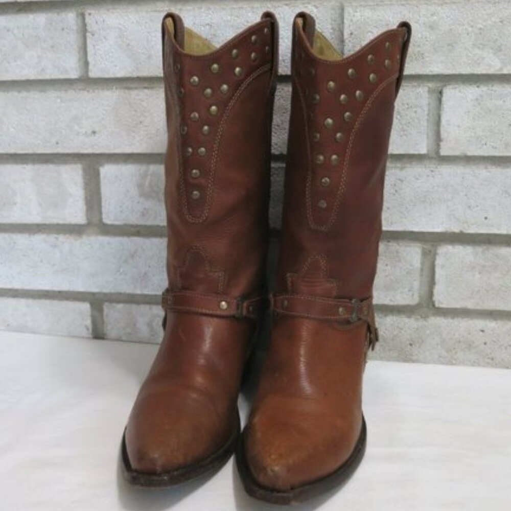 Sak's Fifth Avenue Oil Tanned Studded Leather Kicker Western Cowgirl Boots Sz 8 - Picture 7 of 7